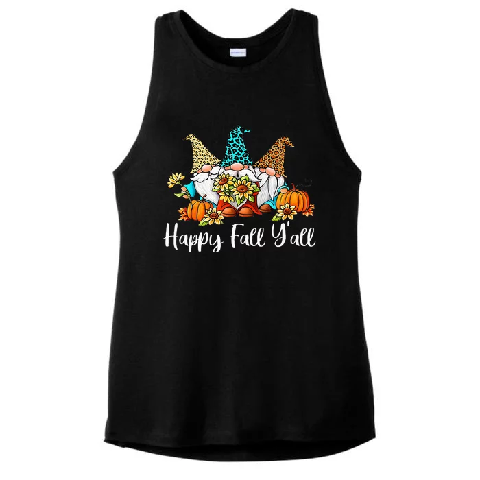 Happy Fall Yall Gnome Leopard Pumpkin Autumn Gnomes Ladies Tri-Blend Wicking Tank