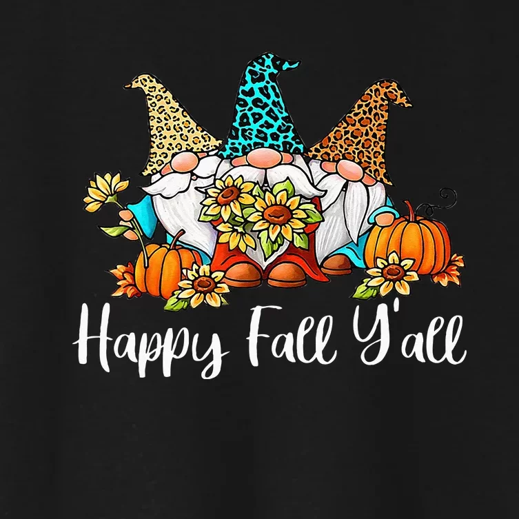 Happy Fall Yall Gnome Leopard Pumpkin Autumn Gnomes Women's Crop Top Tee