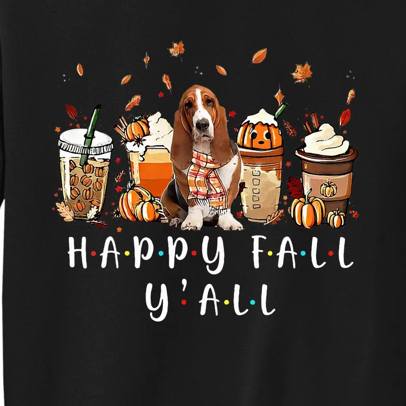 Happy Fall Y'all Basset Hound Dog Coffee Pumpkin Fall Autumn Sweatshirt