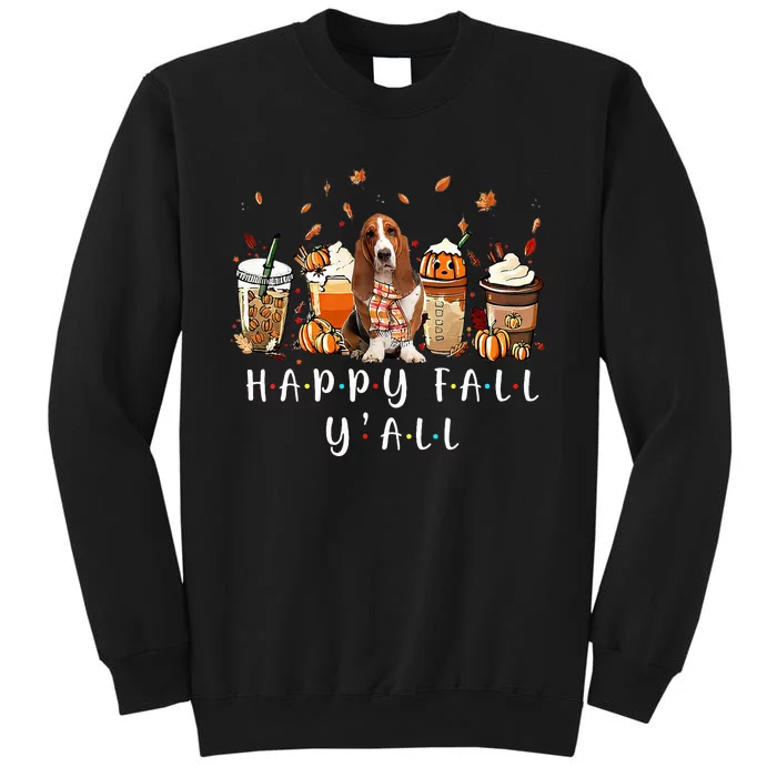 Happy Fall Y'all Basset Hound Dog Coffee Pumpkin Fall Autumn Sweatshirt