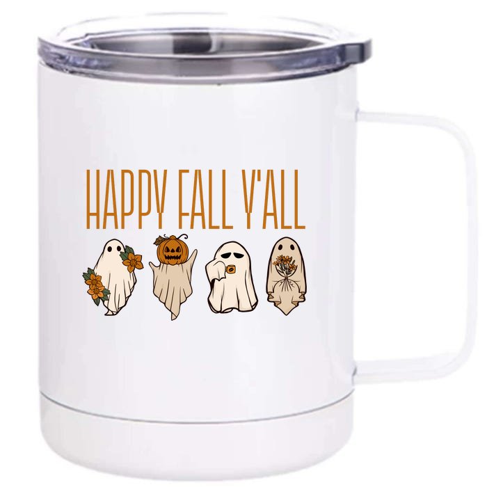 Happy Fall Yall Funny Halloween Front & Back 12oz Stainless Steel Tumbler Cup