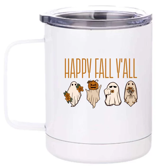 Happy Fall Yall Funny Halloween Front & Back 12oz Stainless Steel Tumbler Cup