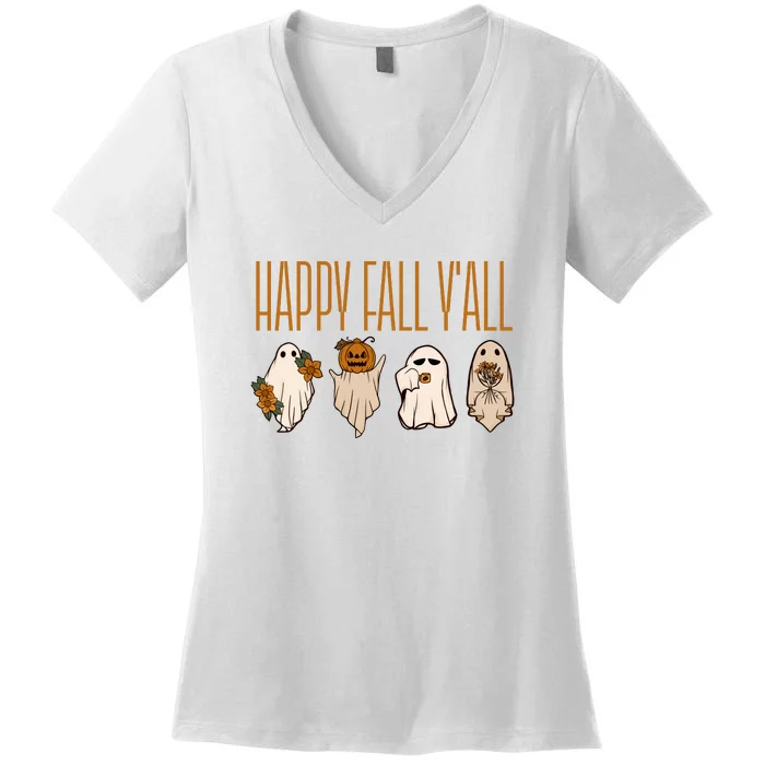 Happy Fall Yall Funny Halloween Women's V-Neck T-Shirt