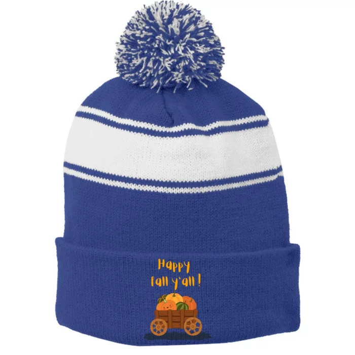 Happy Fall Yall Pumpkin Stripe Pom Pom Beanie