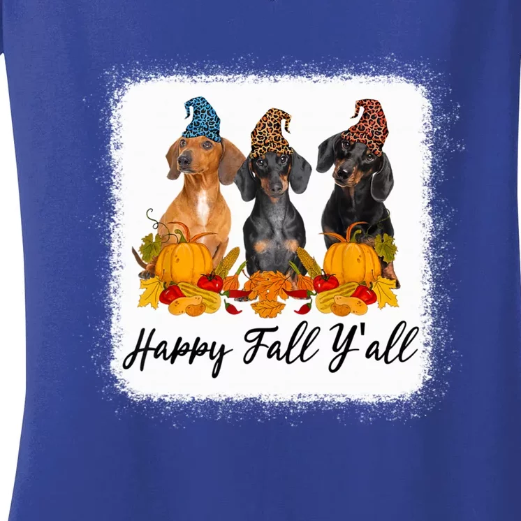 Happy Fall Y'all Dental Dentist Squad Plaid Leopard Autumn Gift Women's V-Neck T-Shirt