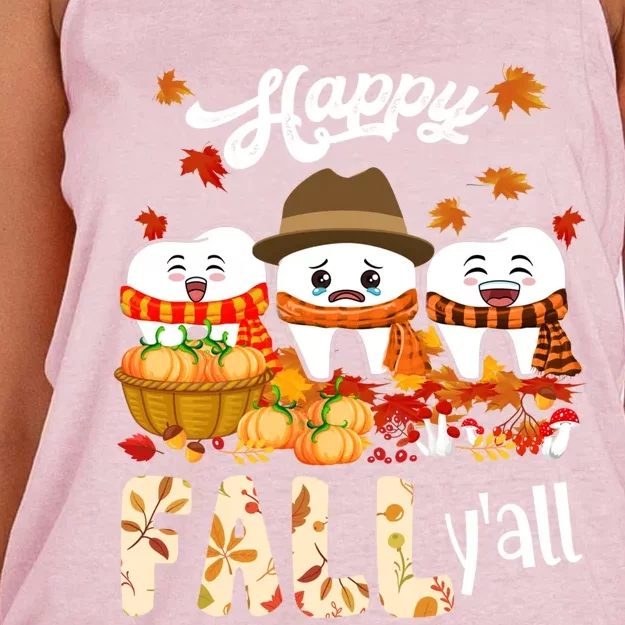 Happy Fall Y'all Thanksgiving Dental Dentist Squad Tooth Funny Gift Women's Knotted Racerback Tank