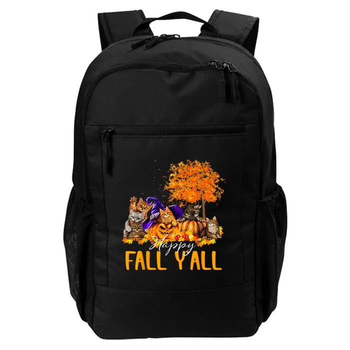 Happy Fall Yall Cats Lover Autumn Pumpkin Maple Halloween Daily Commute Backpack