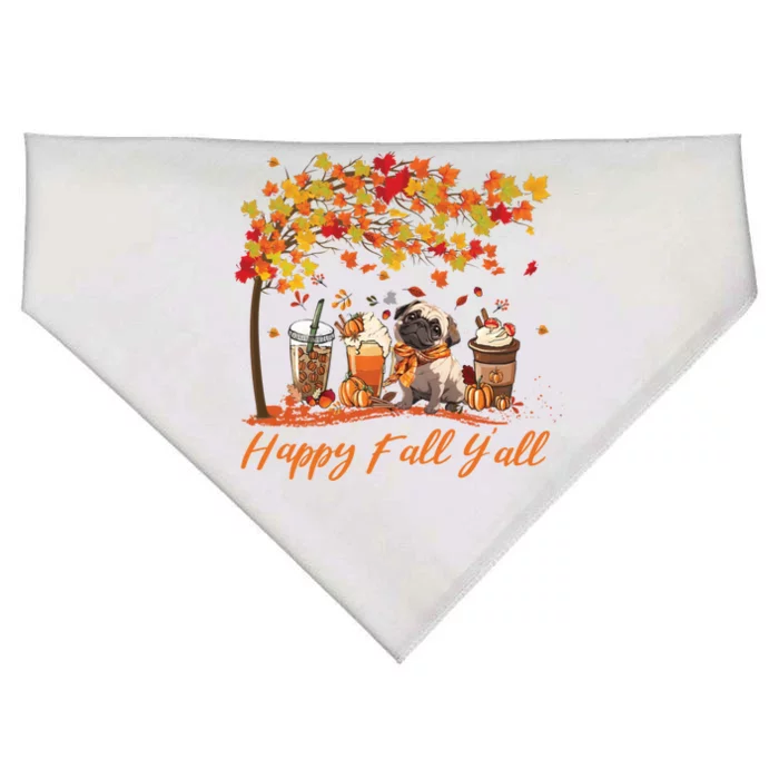 Happy Fall YAll Pumpkin Spice Fall Pug Halloween Dog Lovers Gift USA-Made Doggie Bandana