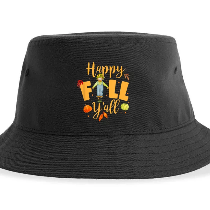 Happy Fall Yall Scarecrow Pumpkin Thanksgiving Halloween Sustainable Bucket Hat