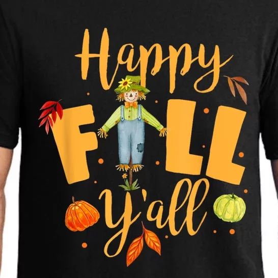 Happy Fall Yall Scarecrow Pumpkin Thanksgiving Halloween Pajama Set