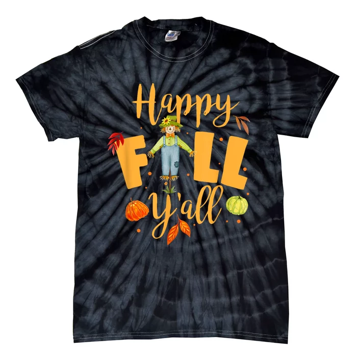 Happy Fall Yall Scarecrow Pumpkin Thanksgiving Halloween Tie-Dye T-Shirt