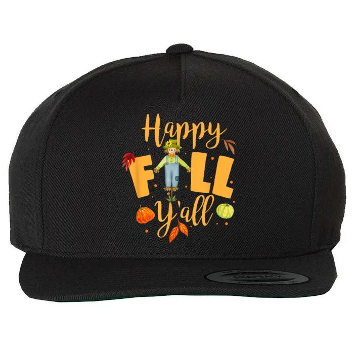 Happy Fall Yall Scarecrow Pumpkin Thanksgiving Halloween Wool Snapback Cap