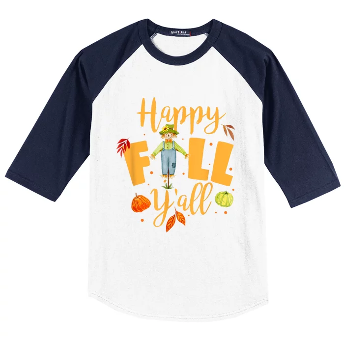 Happy Fall Yall Scarecrow Pumpkin Thanksgiving Halloween Baseball Sleeve Shirt