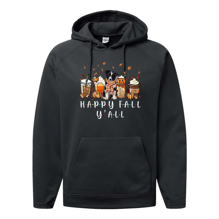 Happy Fall YAll Border Collie Dog Coffee Pumpkin Fall Performance Fleece Hoodie