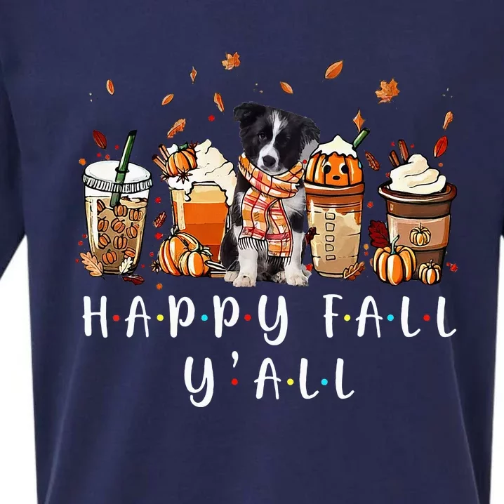 Happy Fall YAll Border Collie Dog Coffee Pumpkin Fall Sueded Cloud Jersey T-Shirt