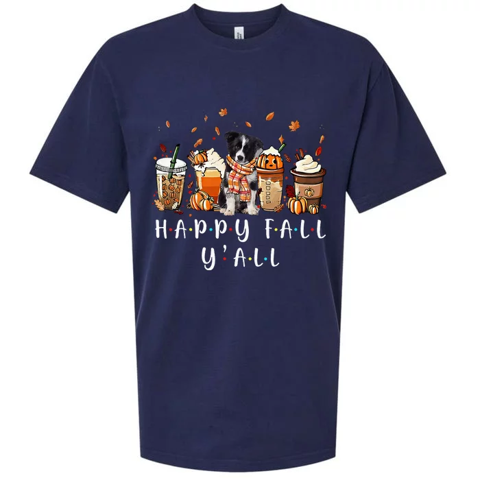 Happy Fall YAll Border Collie Dog Coffee Pumpkin Fall Sueded Cloud Jersey T-Shirt