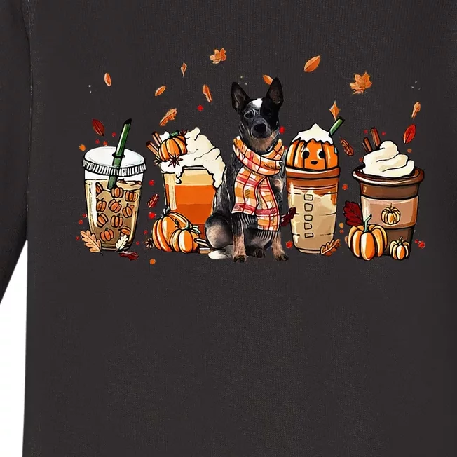 Happy Fall YAll Heeler Dog Coffee Pumpkin Fall Autumn Baby Long Sleeve Bodysuit