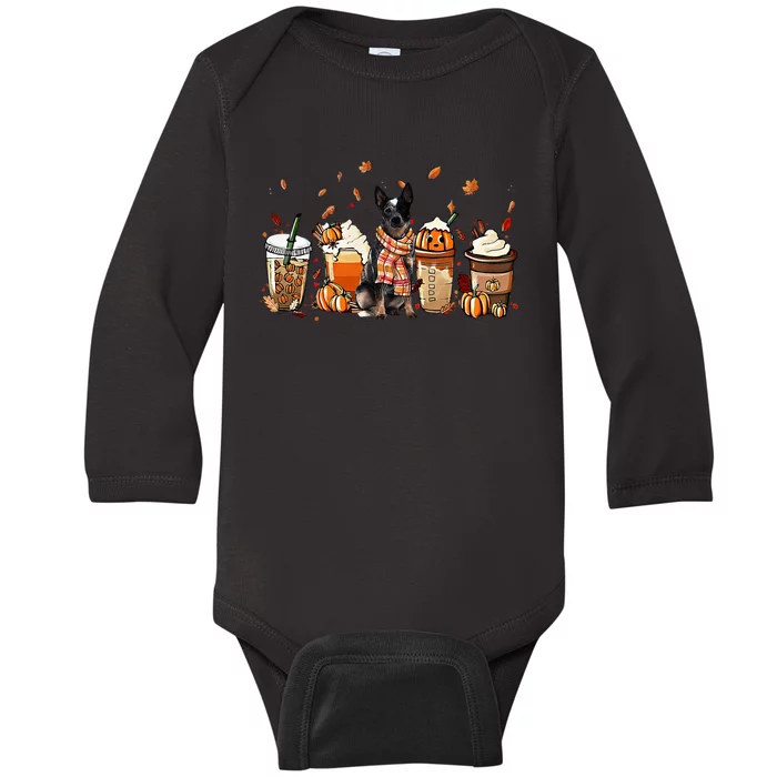 Happy Fall YAll Heeler Dog Coffee Pumpkin Fall Autumn Baby Long Sleeve Bodysuit