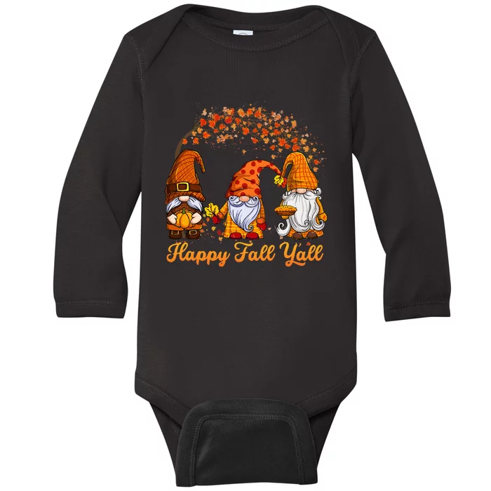 Happy Fall YAll Autumn Thanksgiving Fall Season Gnome Baby Long Sleeve Bodysuit