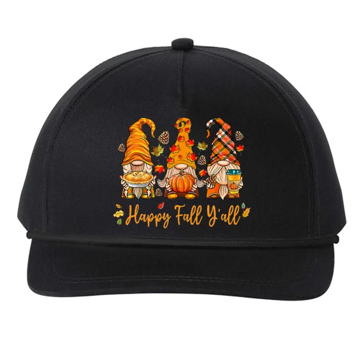 Happy Fall YAll Gnome Pumpkin Autumn Thanksgiving Snapback Five-Panel Rope Hat