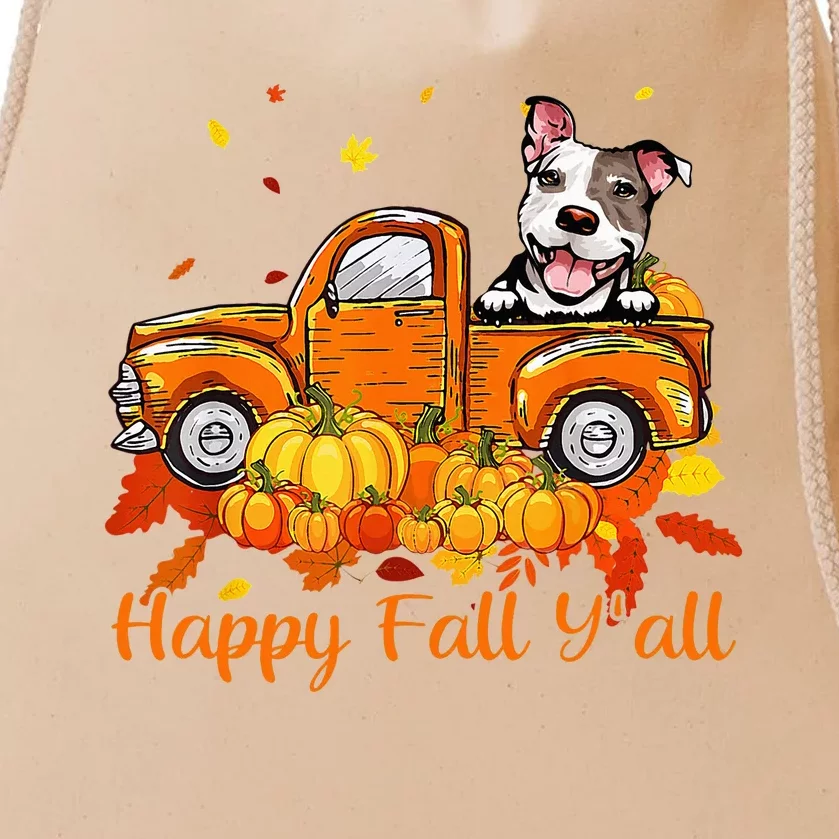 Happy Fall YAll Pitbull Dog Truck Pumpkin Autumn Drawstring Bag