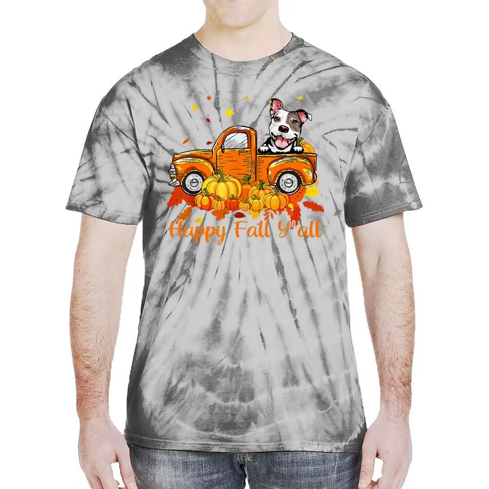 Happy Fall YAll Pitbull Dog Truck Pumpkin Autumn Tie-Dye T-Shirt