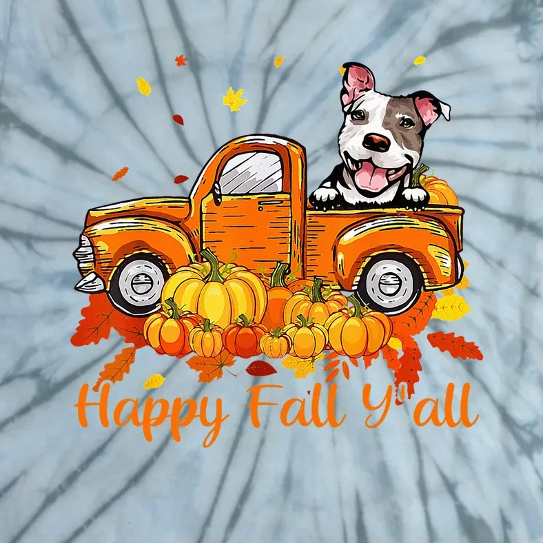 Happy Fall YAll Pitbull Dog Truck Pumpkin Autumn Tie-Dye T-Shirt