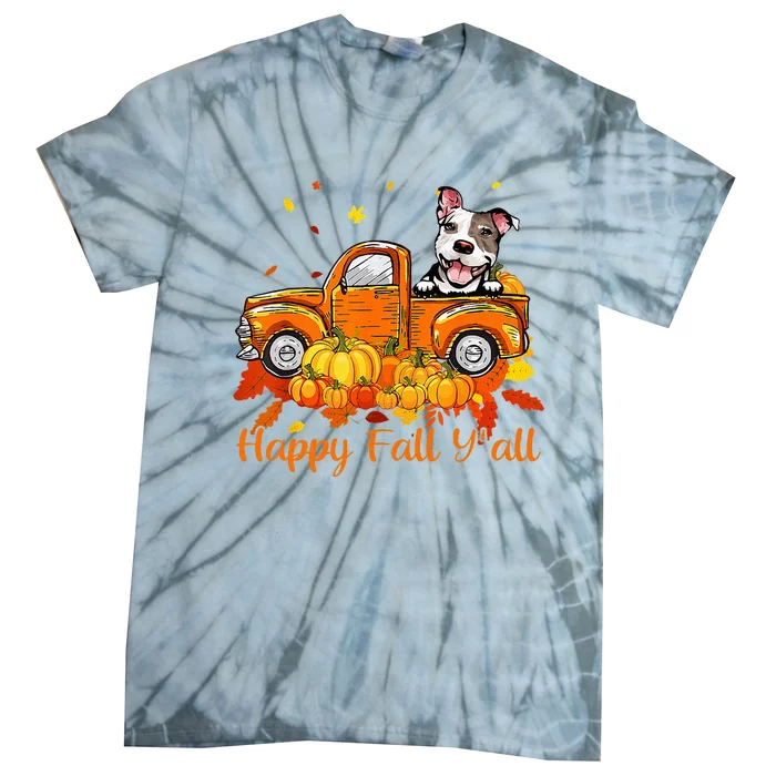 Happy Fall YAll Pitbull Dog Truck Pumpkin Autumn Tie-Dye T-Shirt