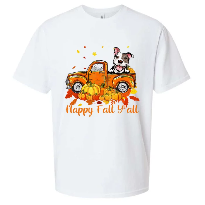 Happy Fall YAll Pitbull Dog Truck Pumpkin Autumn Sueded Cloud Jersey T-Shirt