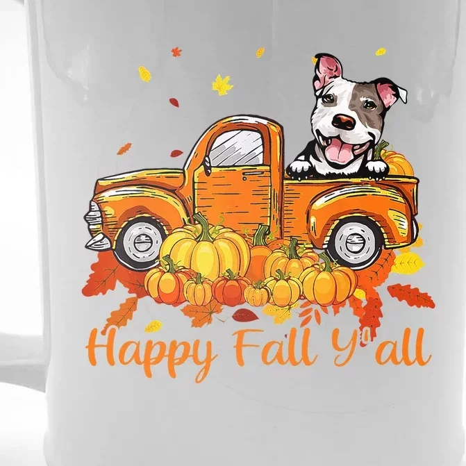 Happy Fall YAll Pitbull Dog Truck Pumpkin Autumn Front & Back Beer Stein