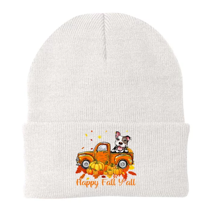 Happy Fall YAll Pitbull Dog Truck Pumpkin Autumn Knit Cap Winter Beanie