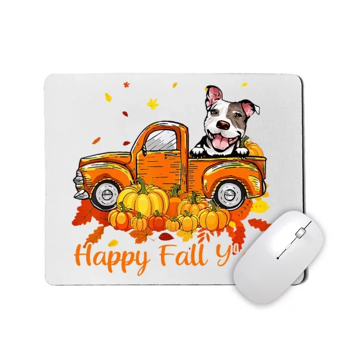 Happy Fall YAll Pitbull Dog Truck Pumpkin Autumn Mousepad