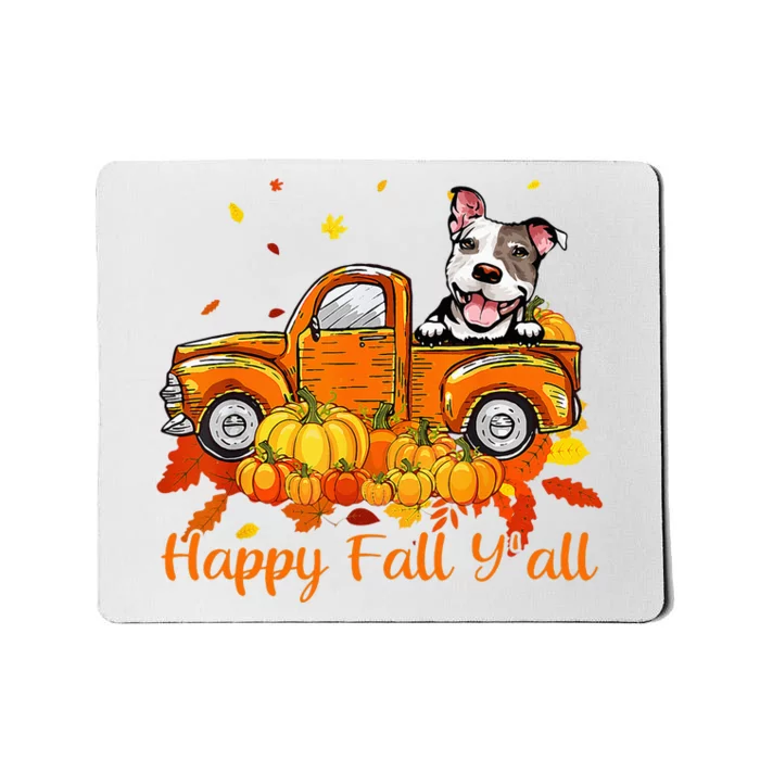 Happy Fall YAll Pitbull Dog Truck Pumpkin Autumn Mousepad