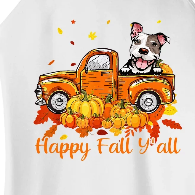 Happy Fall YAll Pitbull Dog Truck Pumpkin Autumn Women’s Perfect Tri Rocker Tank