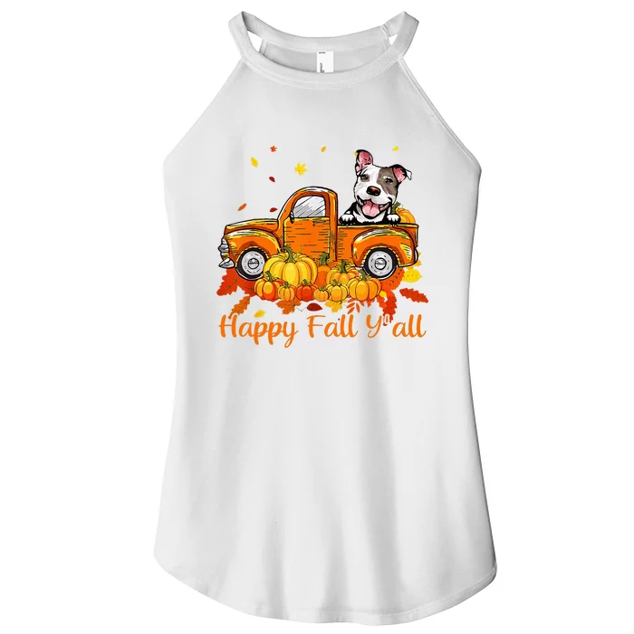 Happy Fall YAll Pitbull Dog Truck Pumpkin Autumn Women’s Perfect Tri Rocker Tank