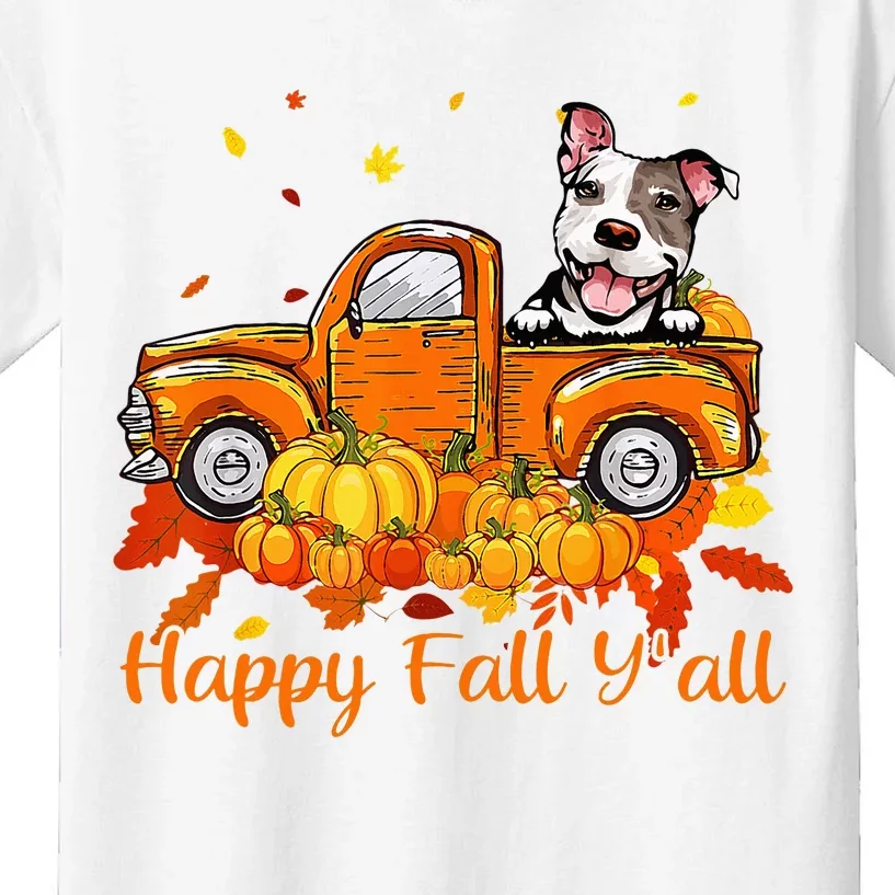 Happy Fall YAll Pitbull Dog Truck Pumpkin Autumn Kids T-Shirt