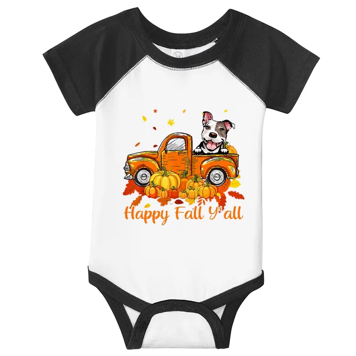 Happy Fall YAll Pitbull Dog Truck Pumpkin Autumn Infant Baby Jersey Bodysuit