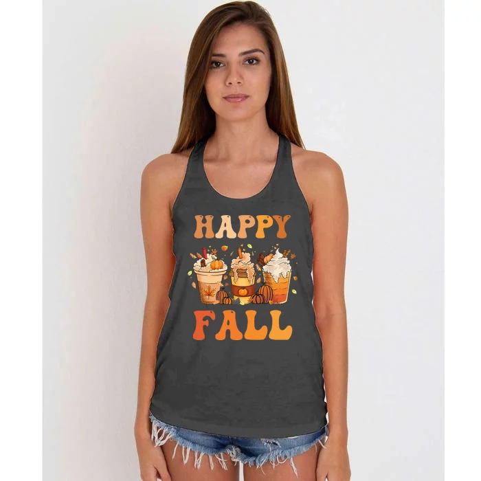 Happy Fall Yall Autumn Halloween Pumpkin Spice Latte Women's Knotted Racerback Tank