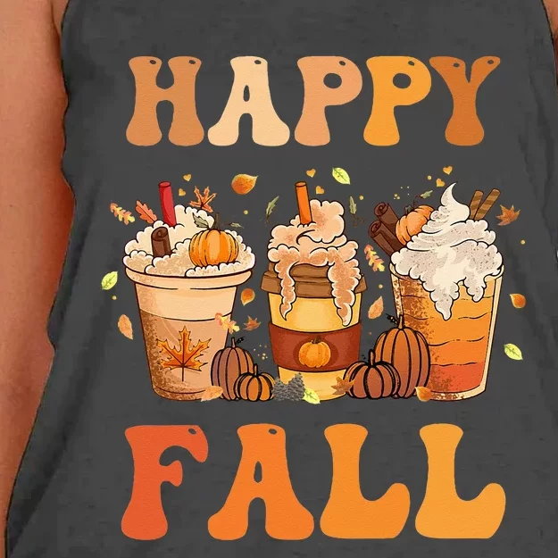 Happy Fall Yall Autumn Halloween Pumpkin Spice Latte Women's Knotted Racerback Tank