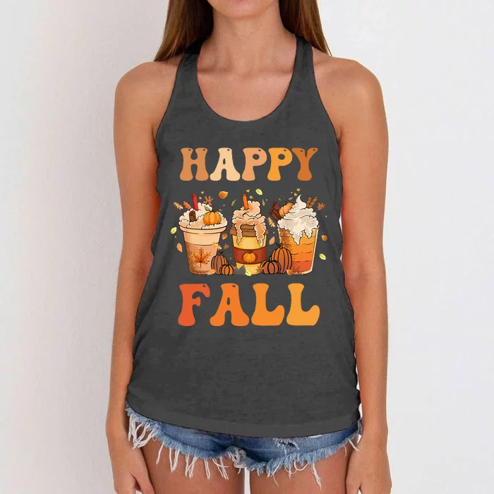 Happy Fall Yall Autumn Halloween Pumpkin Spice Latte Women's Knotted Racerback Tank