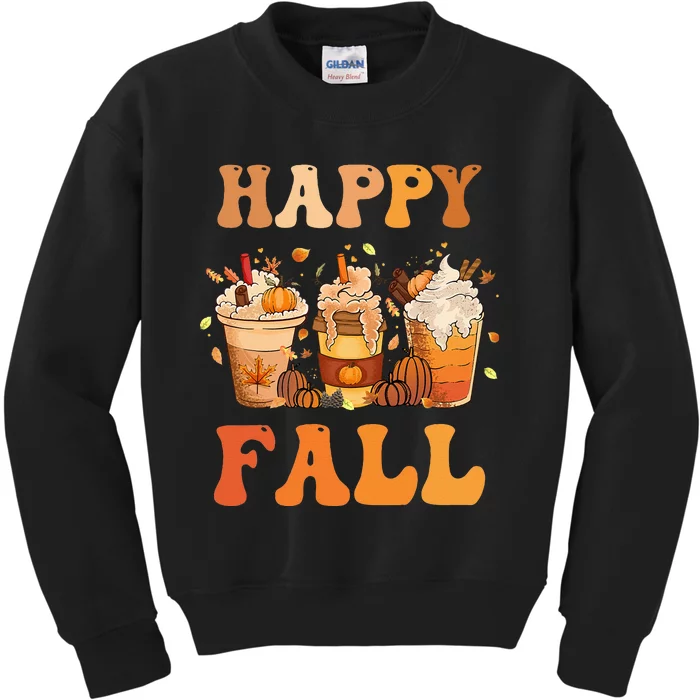 Happy Fall Yall Autumn Halloween Pumpkin Spice Latte Kids Sweatshirt