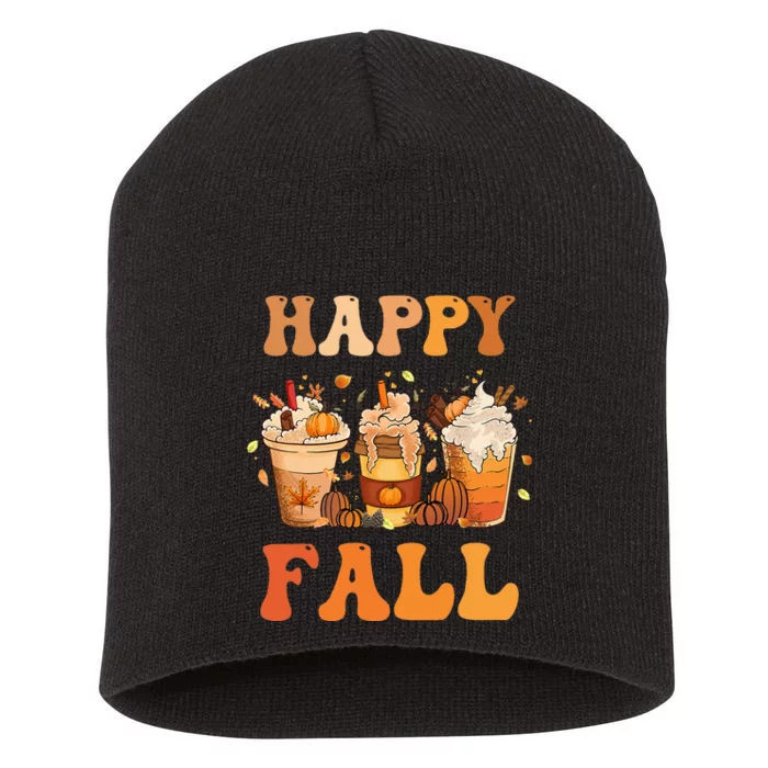 Happy Fall Yall Autumn Halloween Pumpkin Spice Latte Short Acrylic Beanie