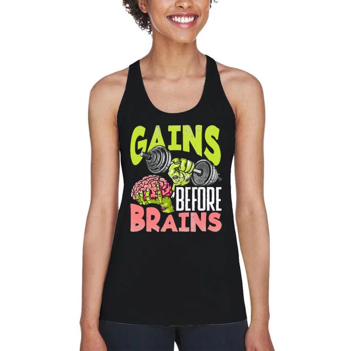 Halloween Fitness Zombie Strength Training for Gains Women's Racerback Tank