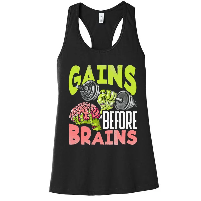 Halloween Fitness Zombie Strength Training for Gains Women's Racerback Tank