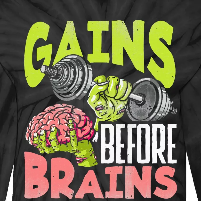 Halloween Fitness Zombie Strength Training for Gains Tie-Dye Long Sleeve Shirt