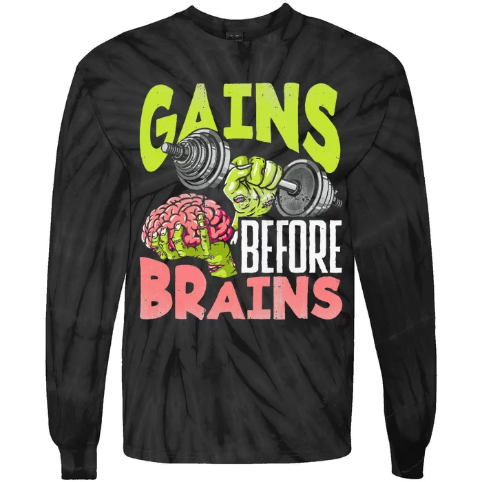 Halloween Fitness Zombie Strength Training for Gains Tie-Dye Long Sleeve Shirt