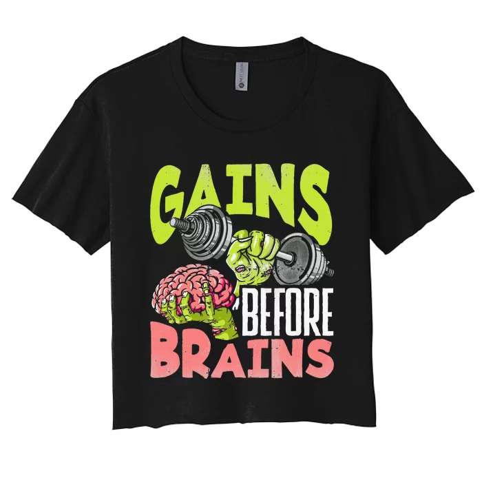 Halloween Fitness Zombie Strength Training for Gains Women's Crop Top Tee