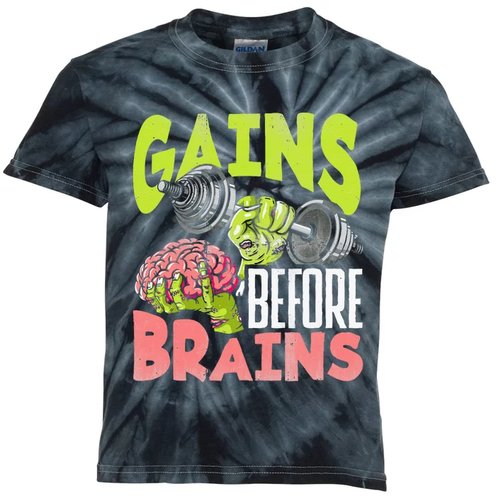 Halloween Fitness Zombie Strength Training for Gains Kids Tie-Dye T-Shirt