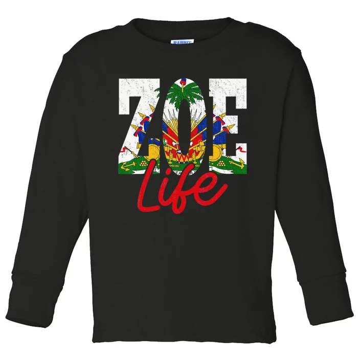 Haiti Flag Zoe Haitian Life Pride Vintage Haiti Haitia Toddler Long Sleeve Shirt