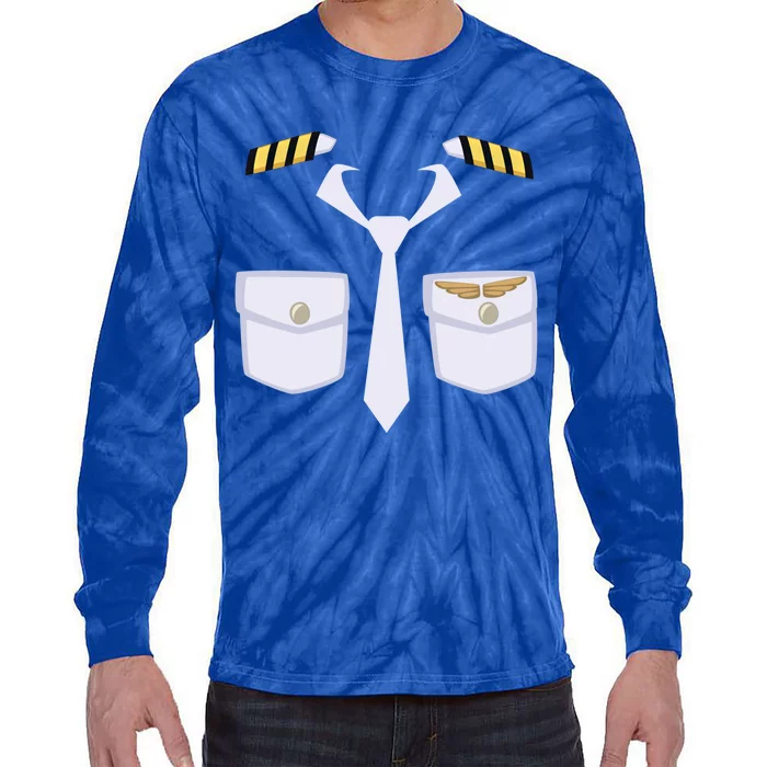 Halloween Gift Airplane Airline Pilot Costume Dress Up Gift Tie-Dye Long Sleeve Shirt